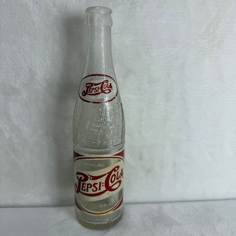 VTG Pepsi Cola Double Dot Glass Bottle Austin Texas Red‎ Logo Swirl Embossed